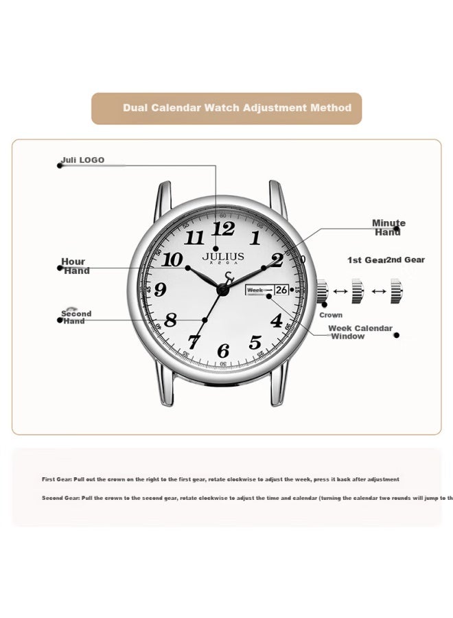 Julius Women'S Vintage Dual Calendar Quartz Student Exam Watch Youthful Black Ja-1472B - Image 4