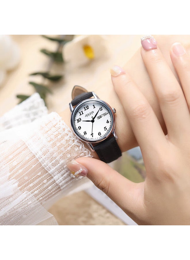 Julius Women'S Vintage Dual Calendar Quartz Student Exam Watch Youthful Black Ja-1472B - Image 2