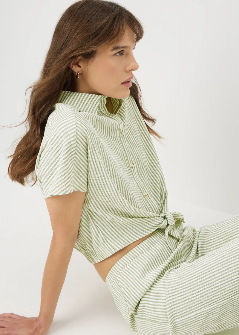 Matalan Green Co Ord Stripe Tie Front Shirt