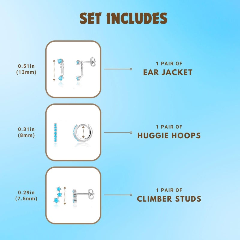 NOKMIT 3 Pairs Mini Hoop Earrings Set for Women Turquoise Huggie Hoop Cute Small Sterling Silver Cartilage Earring Ear Cuff for Multiple Piercing (Turquoise, A) - Image 5
