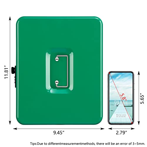 KYODOLED Metal Cash Box with Combination Lock Money Box for Cash Safe Metal Box with Money Tray for Security Lock Box 11.81"x 9.45"x 3.54" Green X Large - Image 3