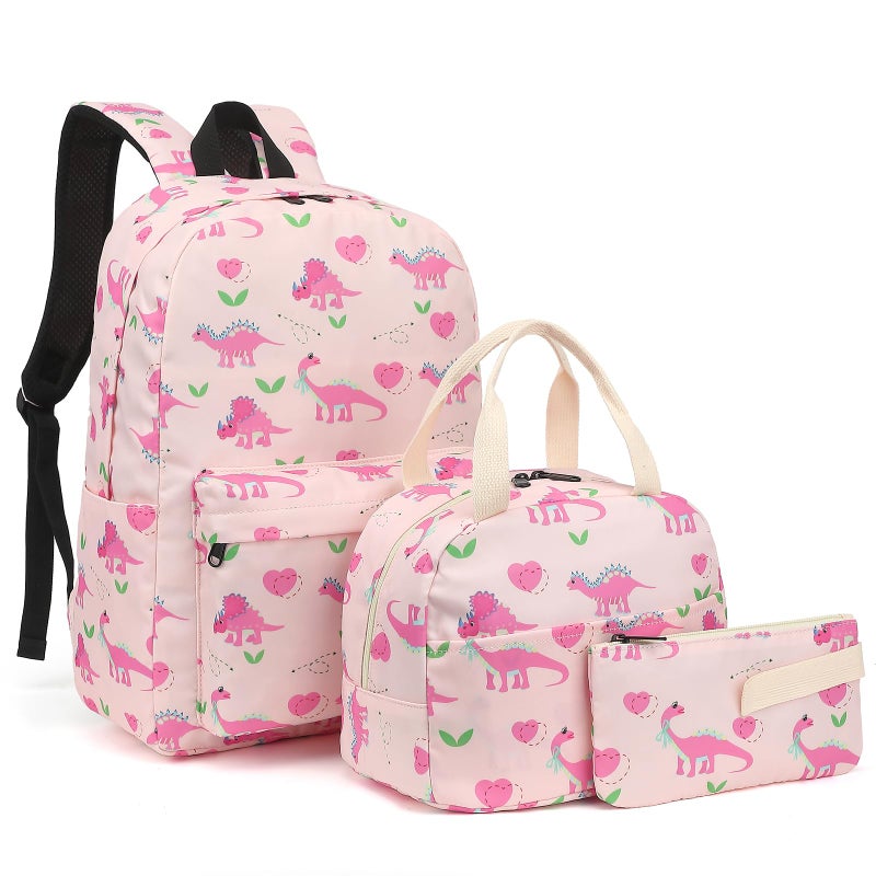 Yusudan Girls School Backpack Set Kids Teens School Bag Bookbag with Lunch Bag Pencil Bag Dinosaur Pink - Image 2