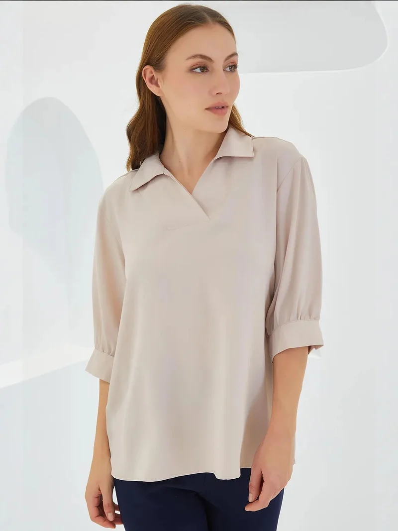 BIG DART BDART Polo Collar Loose Fit Three Quarter Sleeve Blouse
