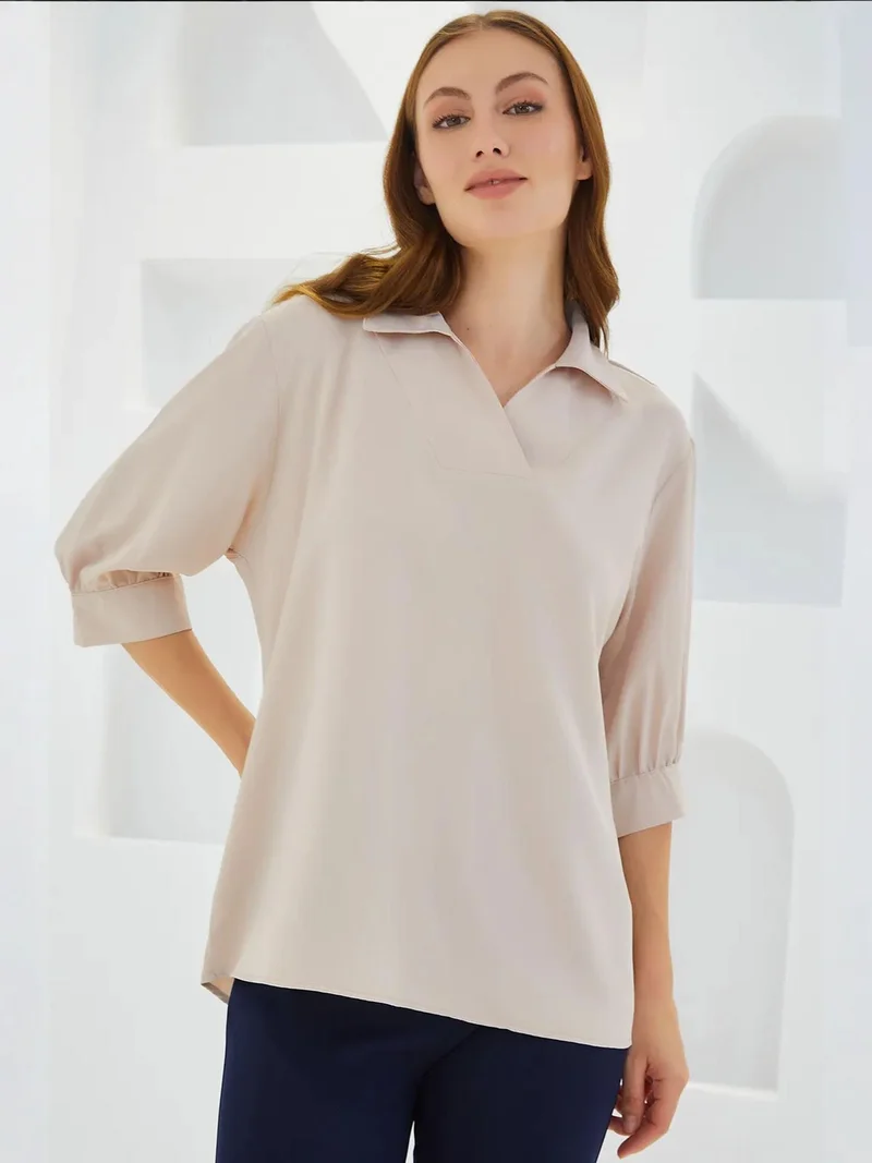 BIG DART BDART Polo Collar Loose Fit Three Quarter Sleeve Blouse