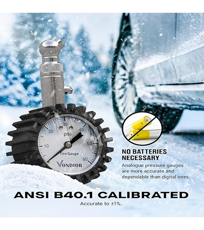 Heavy Duty Tire Pressure Gauge 0 60 PSI With ANSI Precision Certification 2 Inch Luminous Dial Easy To Read Low Profile Barometer Short Valve Silvery For Car And Truck Tires - Image 4