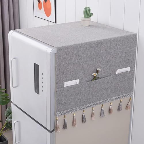 Kienlix Waterproof Refrigerator Dust Cover Multi-Function Fridge Dust Cover with Storage Bag Organizer Kitchen Fridge Accessories (Grey 1) - Image 1