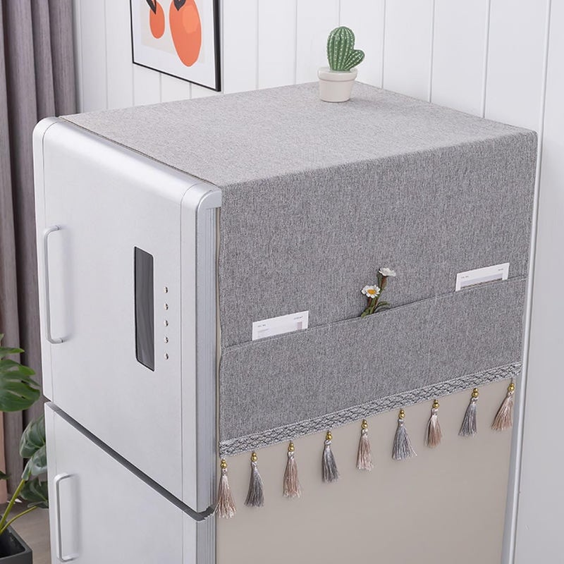 Kienlix Waterproof Refrigerator Dust Cover Multi-Function Fridge Dust Cover with Storage Bag Organizer Kitchen Fridge Accessories (Grey 1) - Image 5