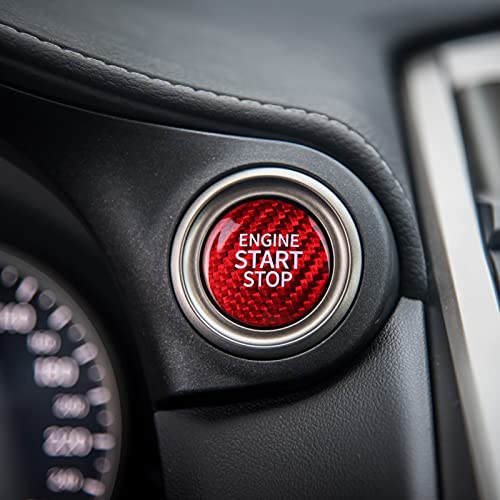 CKE Compatible with Toyota Camry Corolla RAV4 Highlander CHR Sienna Avalon GT86 BRZ Accessories Real Carbon Fiber Sporty Car Engine Start Stop Button Key Lgnition Key Cover Trim -Red - Image 1