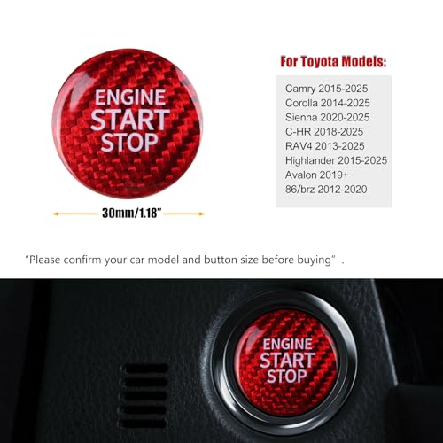 CKE Compatible with Toyota Camry Corolla RAV4 Highlander CHR Sienna Avalon GT86 BRZ Accessories Real Carbon Fiber Sporty Car Engine Start Stop Button Key Lgnition Key Cover Trim -Red - Image 2
