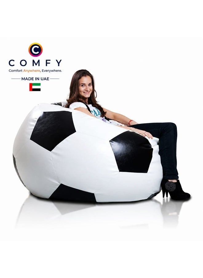 Comfy كيس قهوة كبير مريح لكرة القدم أبيض وأسود من جلد PVC - Image 1