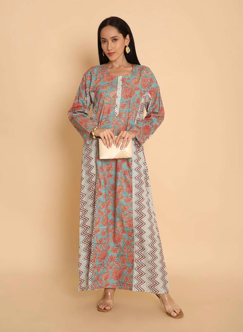 HANA & SARA Casual printed long arabic kaftan jalabiya dress for women - Image 1