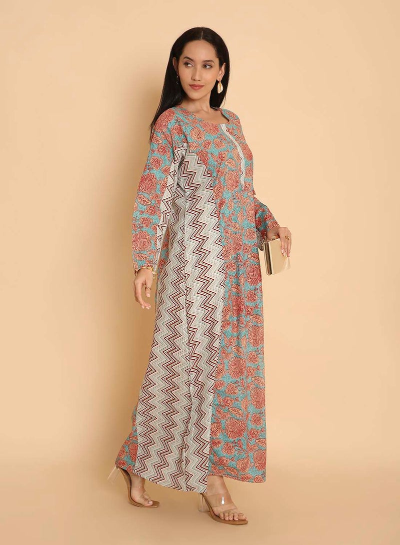 HANA & SARA Casual printed long arabic kaftan jalabiya dress for women - Image 5