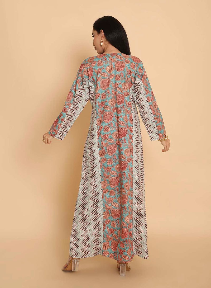 HANA & SARA Casual printed long arabic kaftan jalabiya dress for women - Image 2