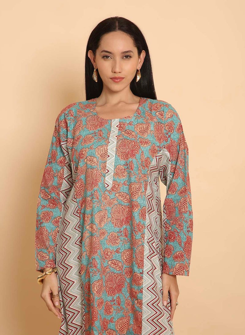 HANA & SARA Casual printed long arabic kaftan jalabiya dress for women - Image 3