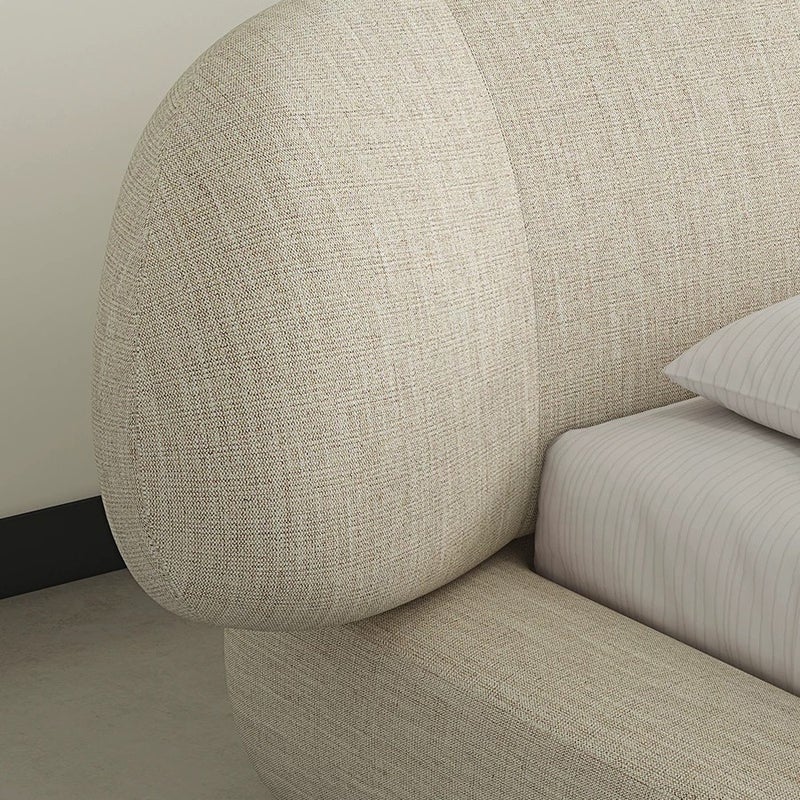 الزخارف للمفروشات سرير سوني عصري بتنجيد قماش كتان مع لوح رأس منحني ومبطن، تصميم منخفض فاخر لغرفة النوم – لون كريمي بيج، مقاس سوبر كينج 200×200 سم - Image 5