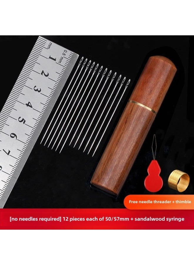 Household Eye Needle Sewing Needle Special Long Needle Thick Needle Big Nose Needle Large Hole Steel Needle For Old People Hand Sewing Needle-Color:24 Needles-free + Sandalwood Syringe [2 Sizes]  - Image 1