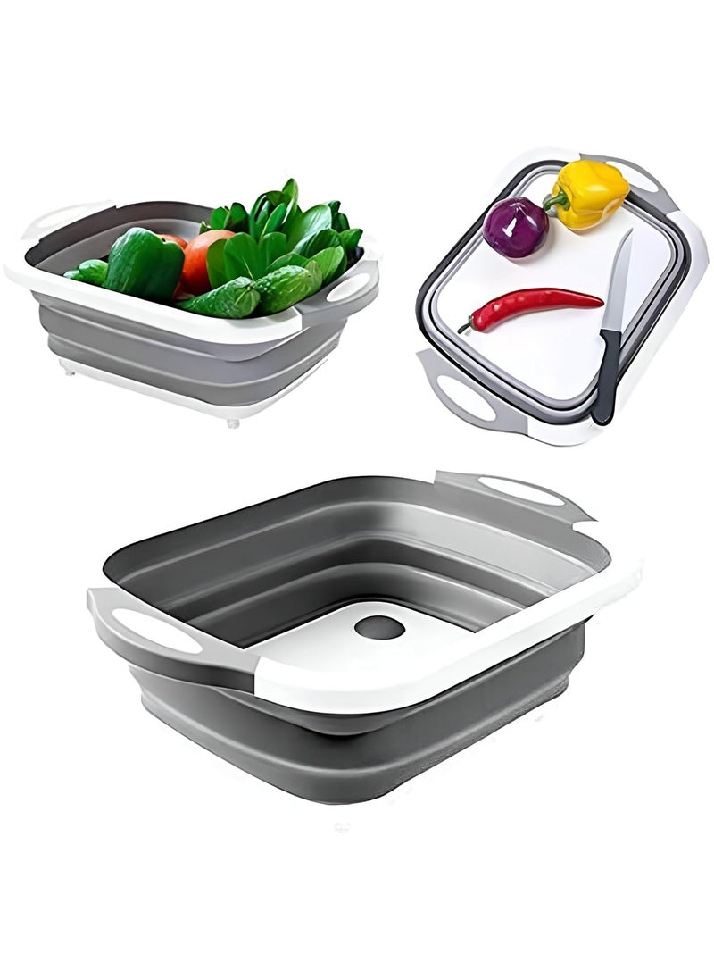 Generic JR Collapsible Cutting Dish Tub Board4In1 Plastic MultiFunction Foldable Dish Tub Drainers Sink Storage Washing Draining BasketMultipurpose Cutting Chopping Board Fruit Vegetable Basket  - Image 1