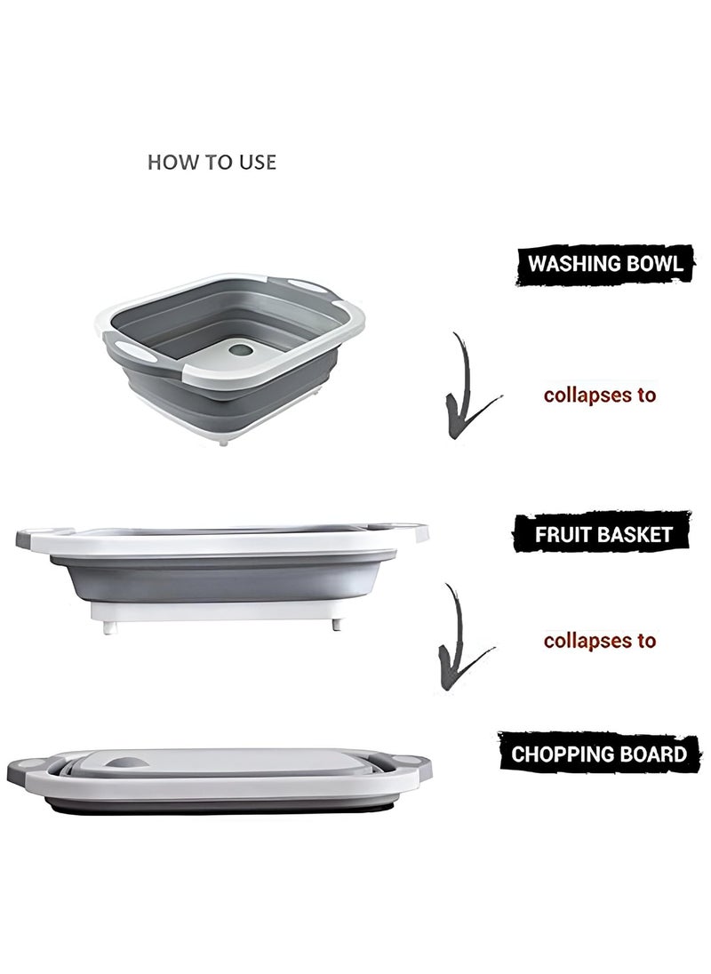 Generic JR Collapsible Cutting Dish Tub Board4In1 Plastic MultiFunction Foldable Dish Tub Drainers Sink Storage Washing Draining BasketMultipurpose Cutting Chopping Board Fruit Vegetable Basket  - Image 4