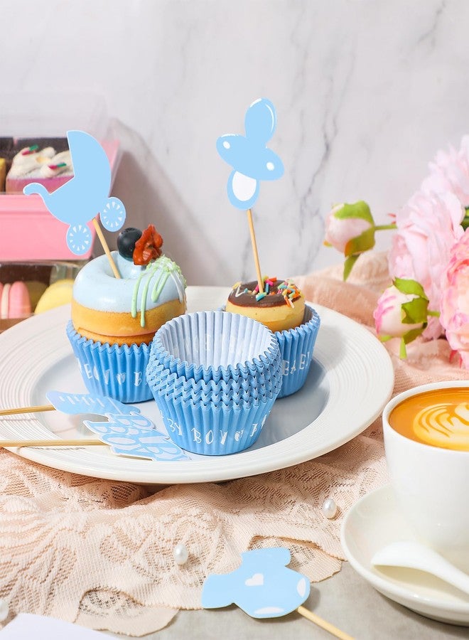 Suttmin 100 Pcs Baby Boy Cupcake Toppers Baby Shower Cupcake Decorations with 150 Pcs Blue Cake Liners Wrappers for Gender Reveal Boys First Birthday Party Supplies Favors - Image 4