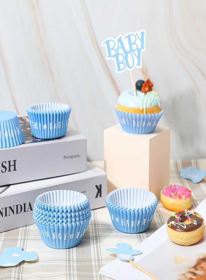 Suttmin 100 Pcs Baby Boy Cupcake Toppers Baby Shower Cupcake Decorations with 150 Pcs Blue Cake Liners Wrappers for Gender Reveal Boys First Birthday Party Supplies Favors - Image 5