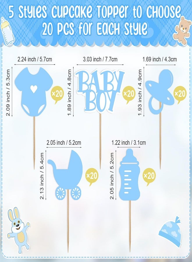 Suttmin 100 Pcs Baby Boy Cupcake Toppers Baby Shower Cupcake Decorations with 150 Pcs Blue Cake Liners Wrappers for Gender Reveal Boys First Birthday Party Supplies Favors - Image 3