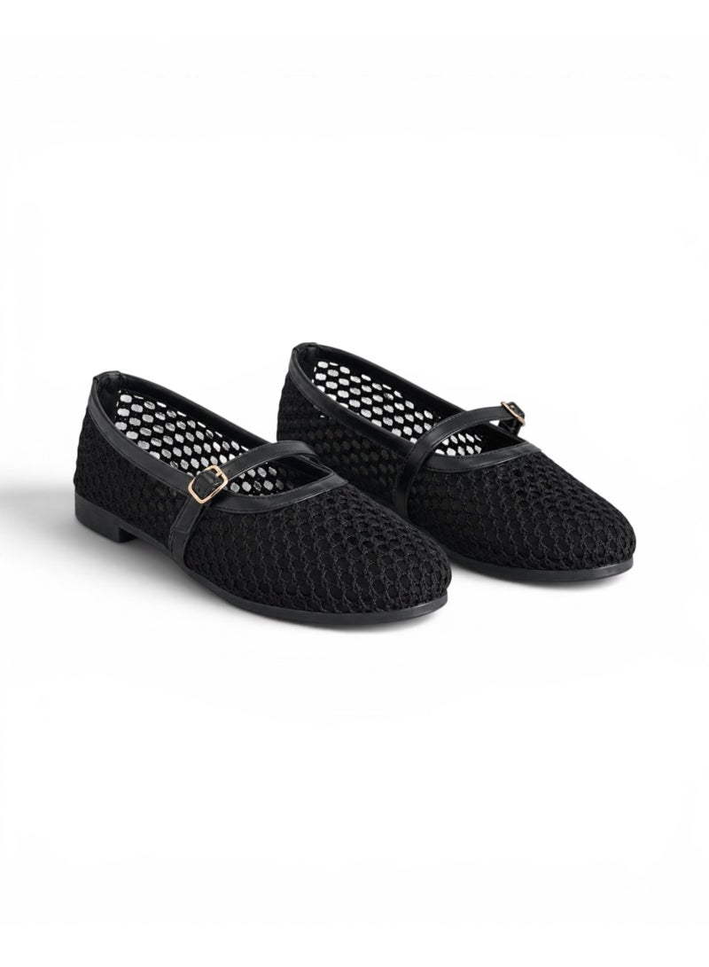 LIFESTYLISH Ballerina flat Leather mesh BF-812 - Black - Image 1