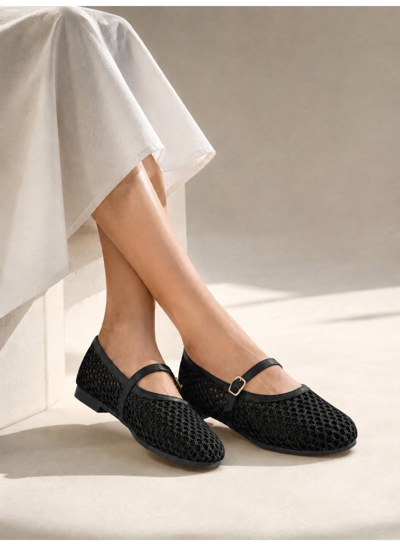 LIFESTYLISH Ballerina flat Leather mesh BF-812 - Black - Image 3