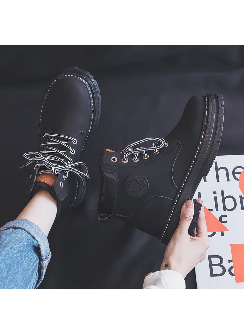 Generic 2024 Couples Ankle Boots Chunky British Style Black 