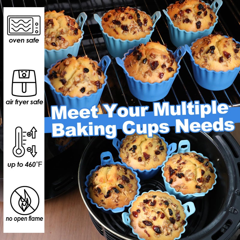 Koluti Nonstick Silicone Muffin Baking Cups Pack of 8, Reusable Cupcake Molds with Double Handle, BPA Free, Small Round Air Fryer Cupcakes Liner, 2 Colors - Image 3