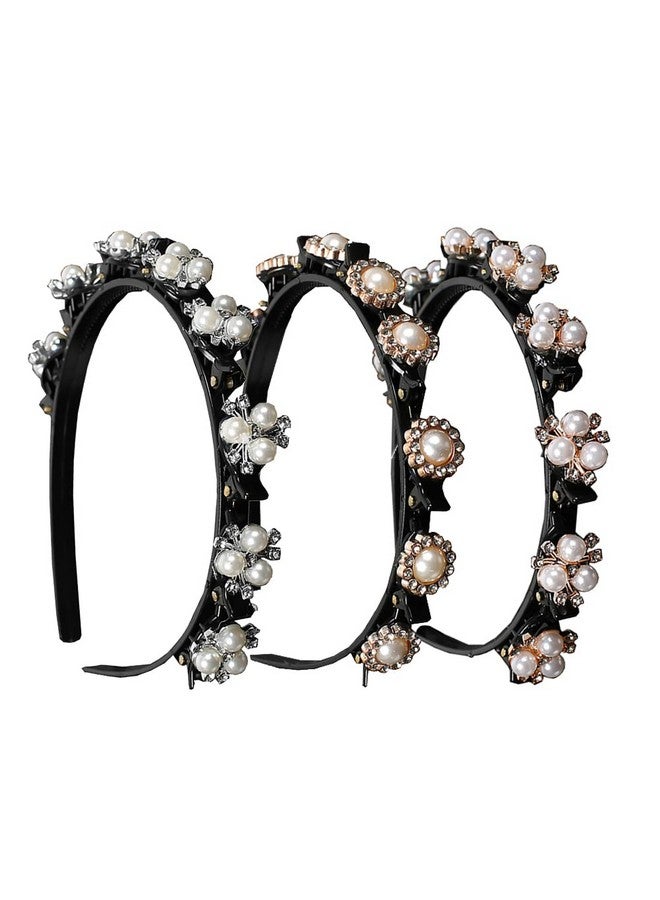 GSHLLO 3 Pcs Rhinestone Double Bangs Headband Hairpin Twist Plait Headband Hairbands Hair Accessories For Women Girls - Image 1