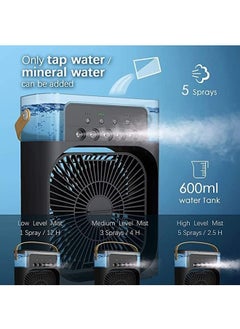 PADOM Air Cooler Fan Humidifier 3 in 1 Mini Evaporative Air Cooler with 7 Colors LED Light, 1/2/3 H Timer, 3 Wind Speeds and 3 Spray Modes for Office, Home, Dorm& Travel Handheld Fan  - Image 3