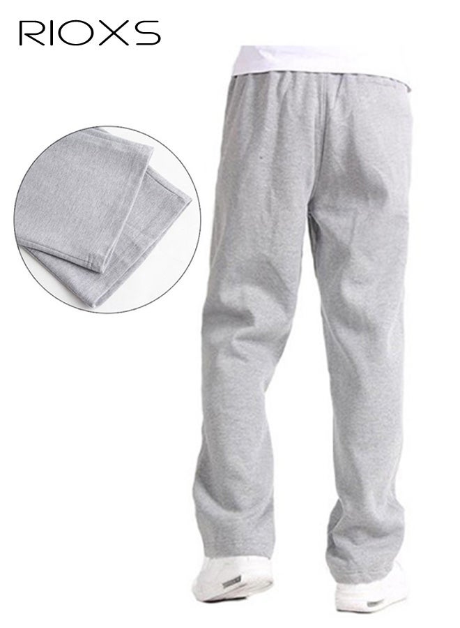 RIOXS ​​Men's Light Gray Casual Pants, Relaxed Fit Straight Leg Lounge Pants, Mid-Rise Elastic Waist Comfort Trousers with Side Pockets, Soft Stretch Home Wear Pants for Men, Breathable Everyday Joggers, Spring Summer Essential Wardrobe​ - Image 3