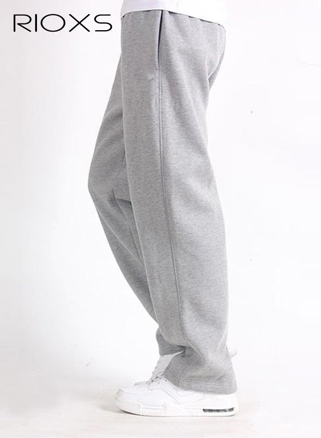 RIOXS ​​Men's Light Gray Casual Pants, Relaxed Fit Straight Leg Lounge Pants, Mid-Rise Elastic Waist Comfort Trousers with Side Pockets, Soft Stretch Home Wear Pants for Men, Breathable Everyday Joggers, Spring Summer Essential Wardrobe​ - Image 2