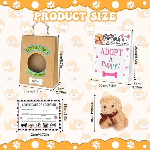 Jiytivity 38 Pcs Adopt a Puppy Party Favors Include 12 Pcs Mini Stuffed Dogs 12 Pcs Kraft Paper Gift Bags 12 Pcs Adopt Cards 1 Adopt Sign 1 Fence for Adopt a Dog Party Favor Supplies Pet Birthday Gifts - Image 5