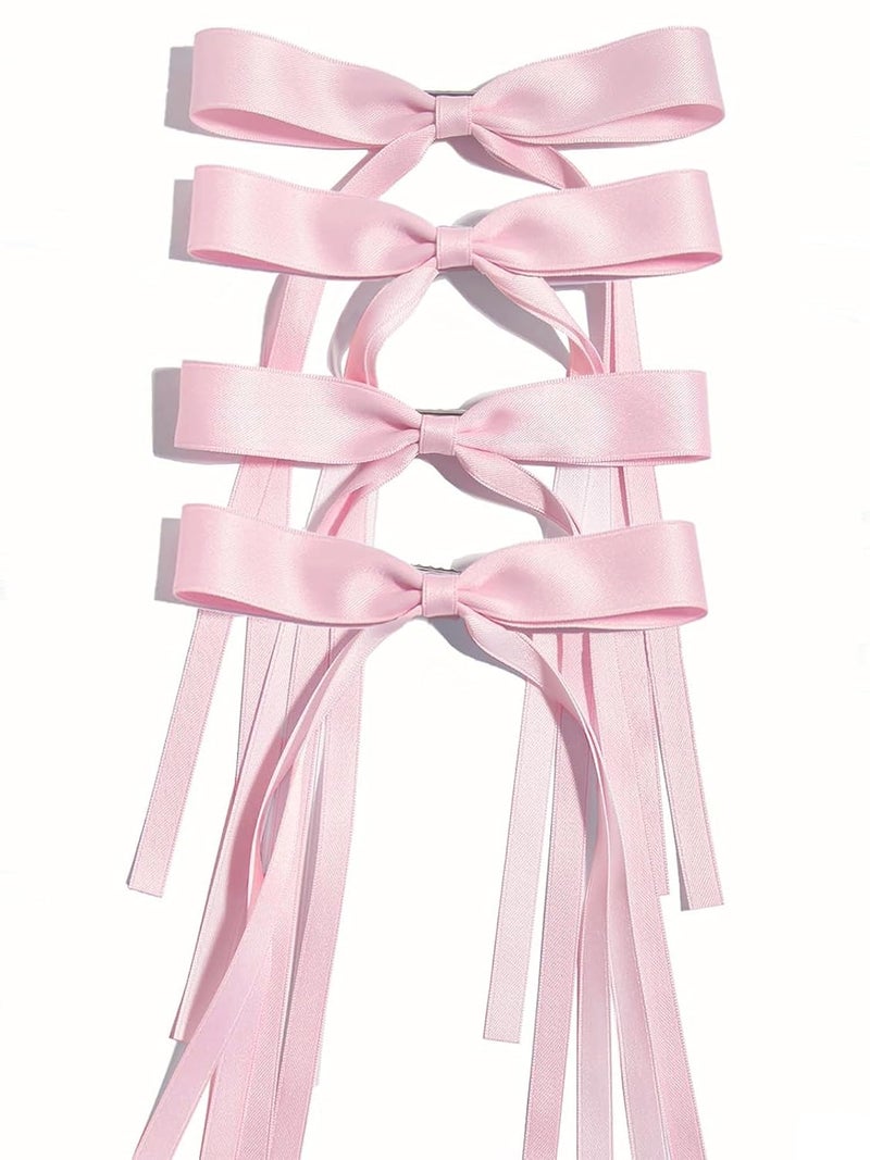Ayesha Ayesha Pink Hair Bows Clips Pink Coquette Bow Hair Ribbon Bowknot with Long Tail Pink Bows Barrettes Hair Accessories for Women Girls 4PCS