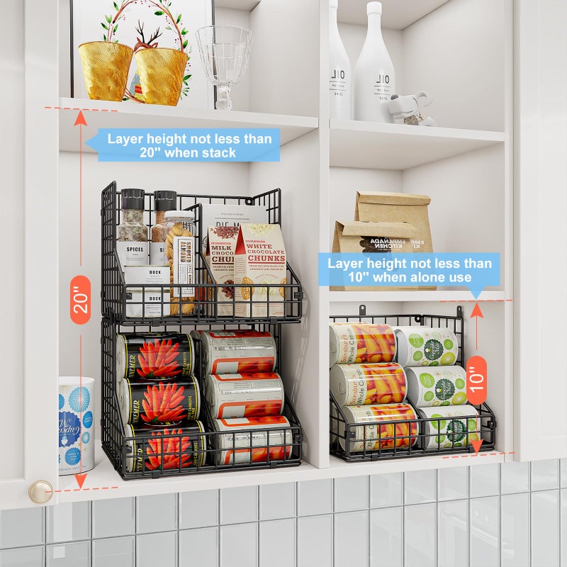 JKsmart Stackable Can Organizer for Pantry with 2 Adjustable Dividers, Soda Can Organizer, Can Storage Dispenser Holds up to 28 Cans, 2 tier Metal Wire Baskets Can Holder for Kitchen Cabinet Pantry, Black - Image 2