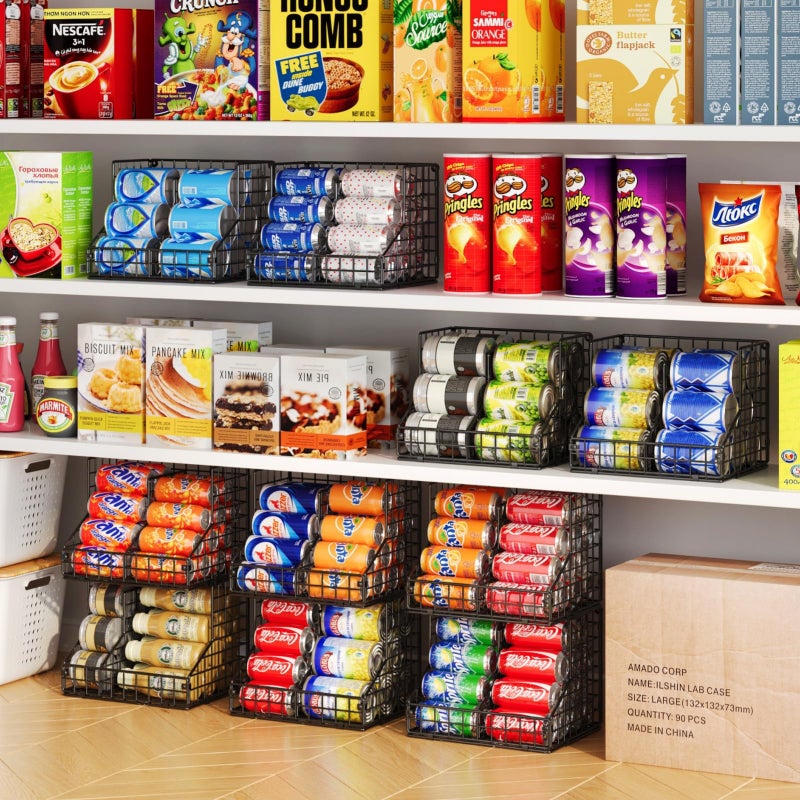 JKsmart Stackable Can Organizer for Pantry with 2 Adjustable Dividers, Soda Can Organizer, Can Storage Dispenser Holds up to 28 Cans, 2 tier Metal Wire Baskets Can Holder for Kitchen Cabinet Pantry, Black - Image 5