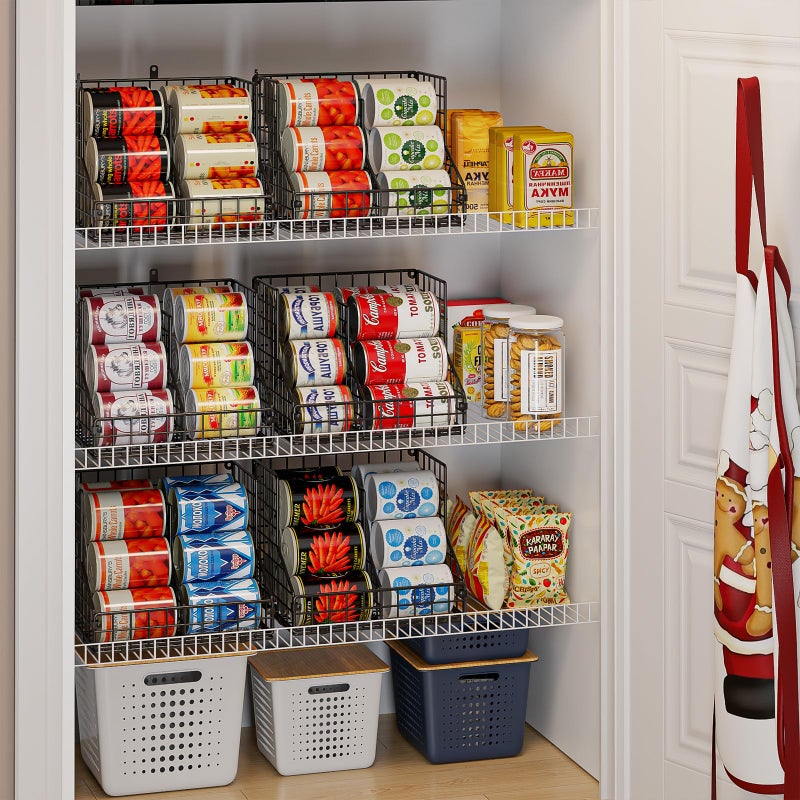 JKsmart Stackable Can Organizer for Pantry with 2 Adjustable Dividers, Soda Can Organizer, Can Storage Dispenser Holds up to 28 Cans, 2 tier Metal Wire Baskets Can Holder for Kitchen Cabinet Pantry, Black - Image 3