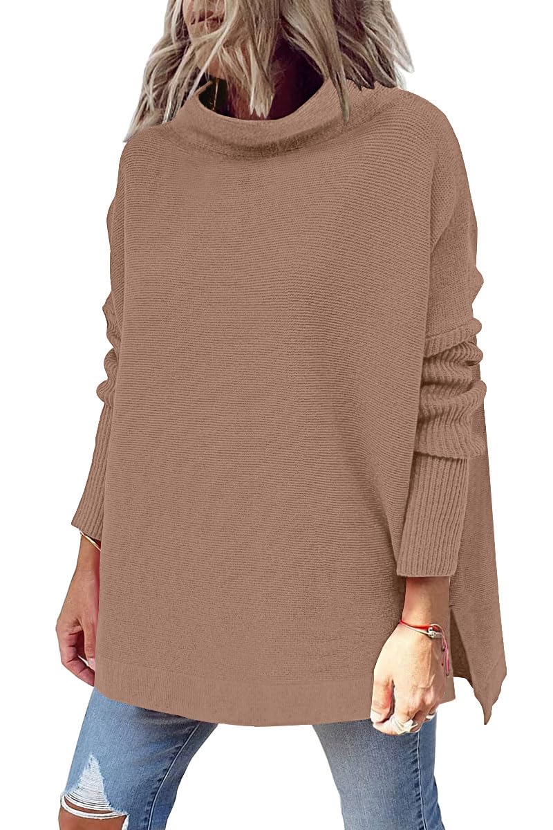 LILLUSORY Women's Mock Turtleneck Sweaters Oversized Long Sleeve Casual Knit Pullover 2025 Tunic Tops Wear with Leggings DarkApricot L - Image 1