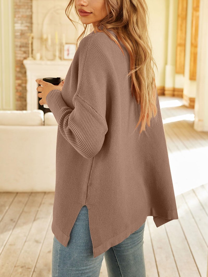 LILLUSORY Women's Mock Turtleneck Sweaters Oversized Long Sleeve Casual Knit Pullover 2025 Tunic Tops Wear with Leggings DarkApricot L - Image 5