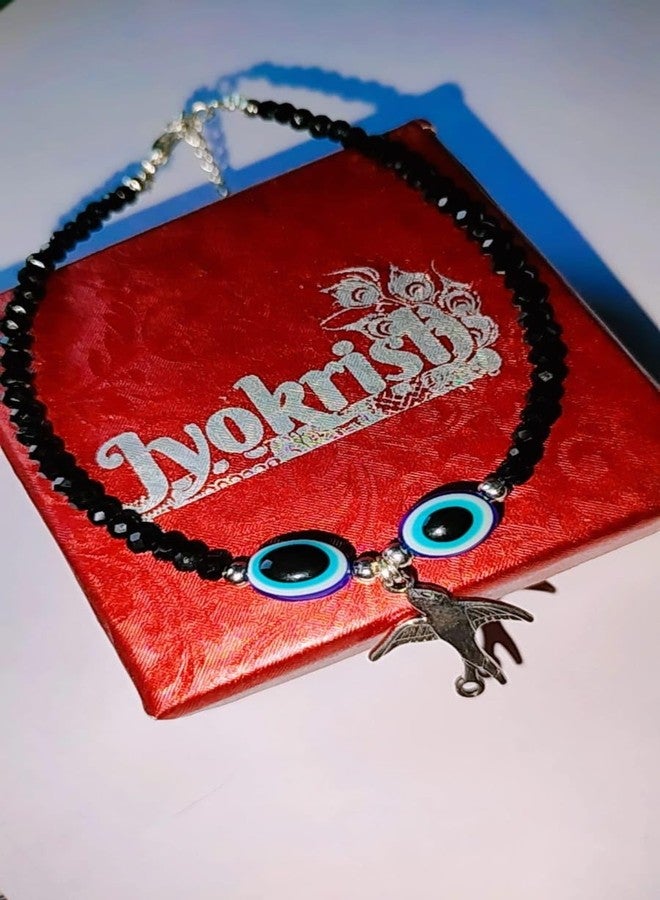 Jyokrish Handmade white Metal black Beads hanging Bird evil eye chain anklet For Women | girls | Nazariya| |Payal | Nazar Battu | Pair of 1 |free size - Image 5