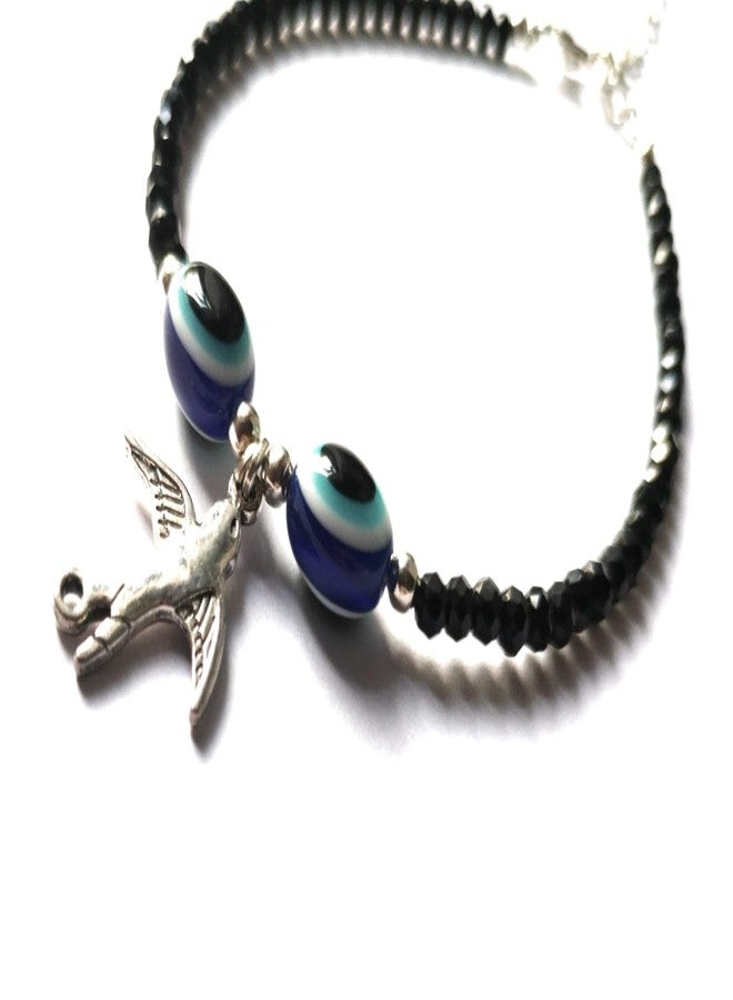 Jyokrish Handmade white Metal black Beads hanging Bird evil eye chain anklet For Women | girls | Nazariya| |Payal | Nazar Battu | Pair of 1 |free size - Image 3