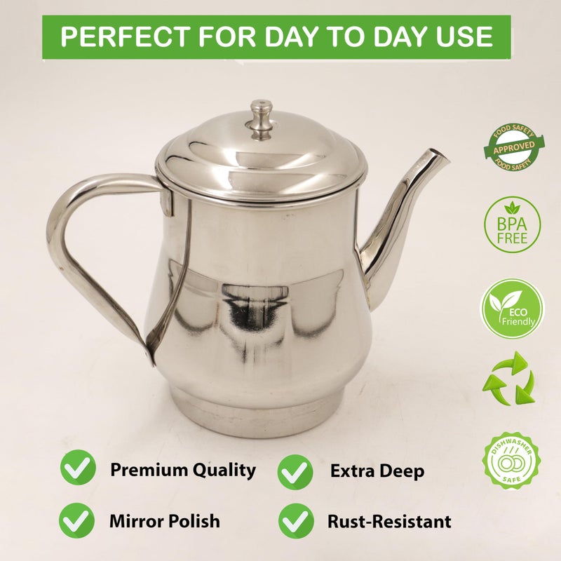 Spillbox Stainless Steel Tea Coffee Kettle|Tea Pot|Serving Kettle|Water Kettle with Lid for Hot|Cold Beverages with Classic Handle-Tea Pot Jaguar size3 - Image 4