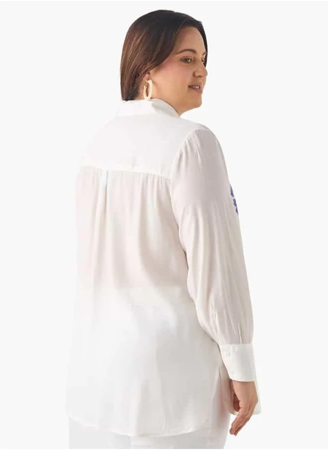  أولا بوبكن Plus Size Ulla Popken Regular Fit Floral Print Shirt with Collar and Long Sleeves