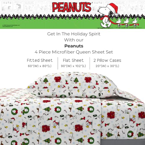 Franco Peanuts Snoopy Christmas Holiday Microfiber Sheet Set Queen 4 Piece Set Official Peanuts Product by Franco Collectibles - Image 3