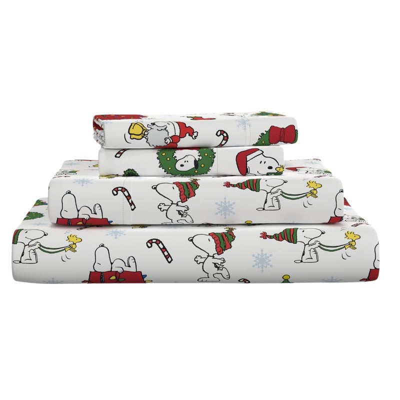 Franco Peanuts Snoopy Christmas Holiday Microfiber Sheet Set Queen 4 Piece Set Official Peanuts Product by Franco Collectibles - Image 2