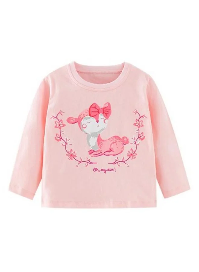 يونيكي Pink Printed Long Sleeve Crew Neck T-Shirt