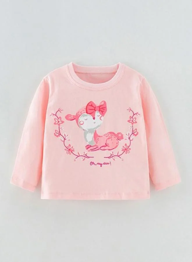 يونيكي Pink Printed Long Sleeve Crew Neck T-Shirt