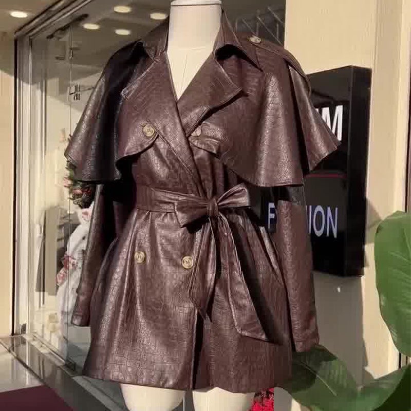 2026 Spring Trade Women'S Fashion New Style Fashionable Belted Loose Fashion Leather Jacket - Image 2