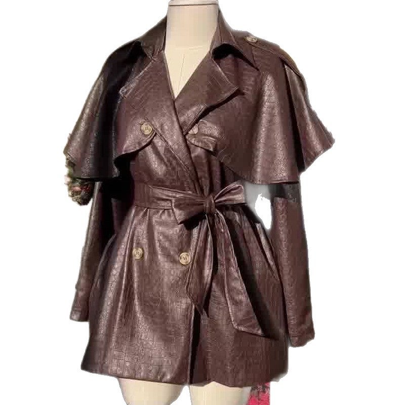 2026 Spring Trade Women'S Fashion New Style Fashionable Belted Loose Fashion Leather Jacket - Image 4